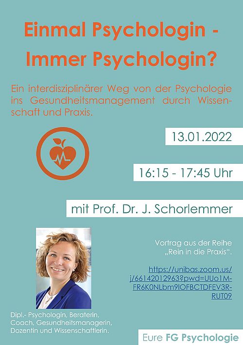 Einmal Psychologin - Immer Psychologin? Neues Event aus der Vortragsreihe "Rein in die Praxis". Wir freuen uns auf euch. Zoom-Link: https://unibas.zoom.us/j/66142012963?pwd=UUo1MFR6K0NLbm9lOFBCTDFEV3RRUT09